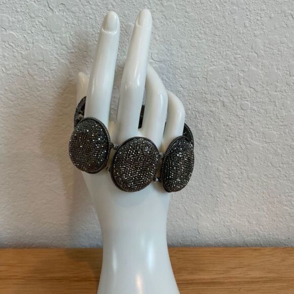 NWOT Vintage Necklace Oxidized Ovals With Silvery Rhinestones Used‎ + Bracelet - Picture 7 of 7